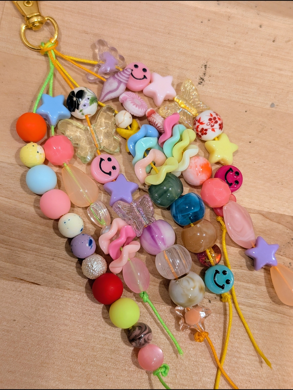 Colorful Beaded Charm Keychain - Multicolor Smiley & Star Beads
